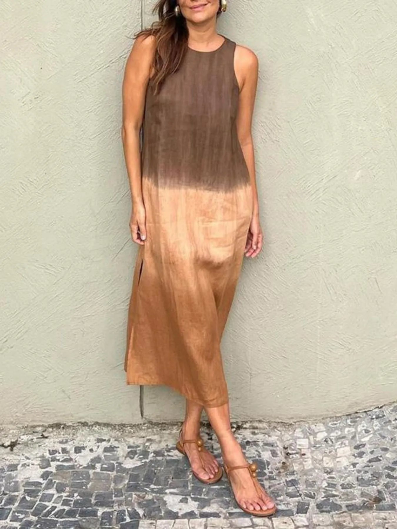 Full Size Sleeveless Gradient Tank Midi Dress Plus Size.