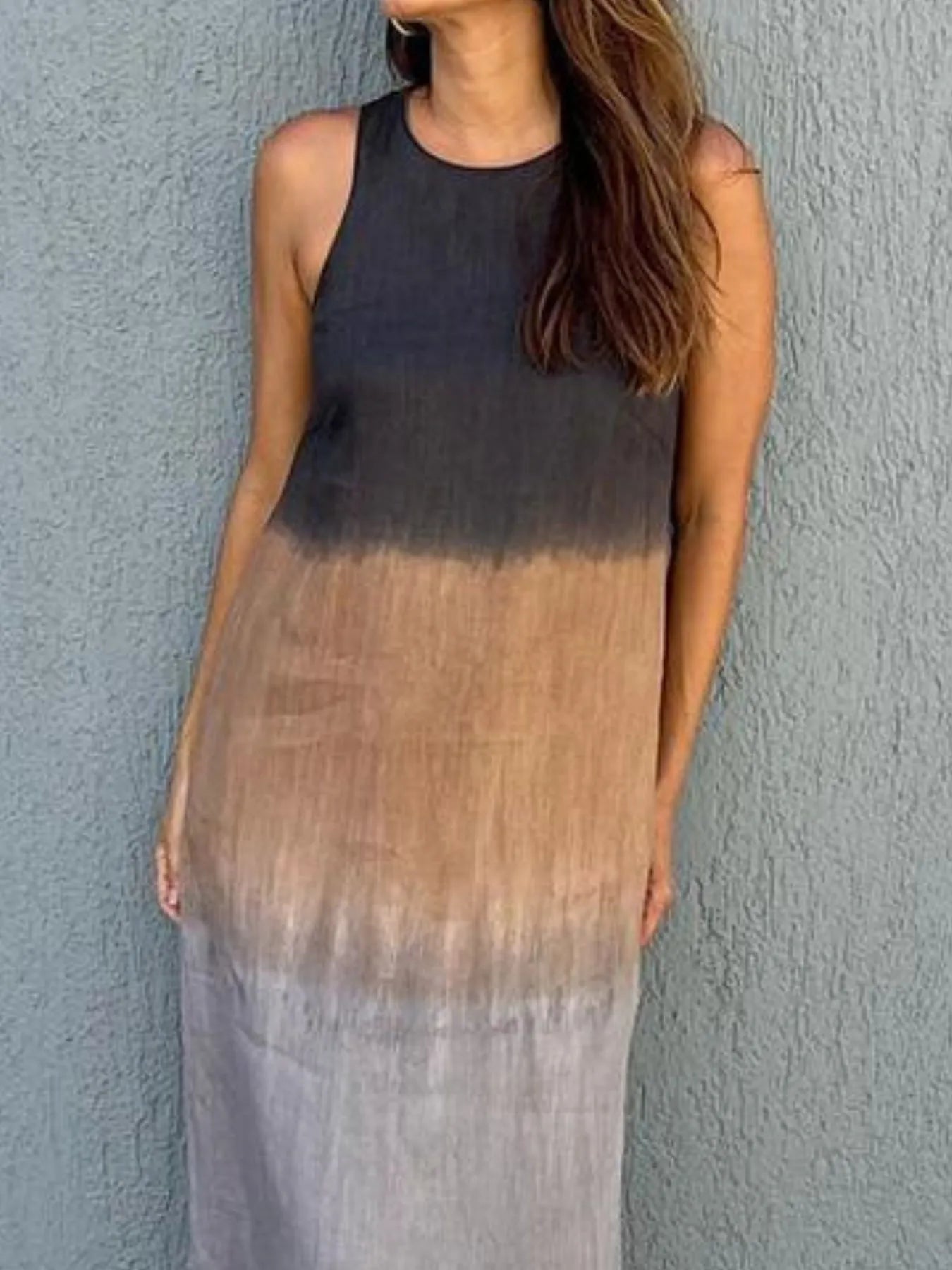 Full Size Sleeveless Gradient Tank Midi Dress Plus Size.