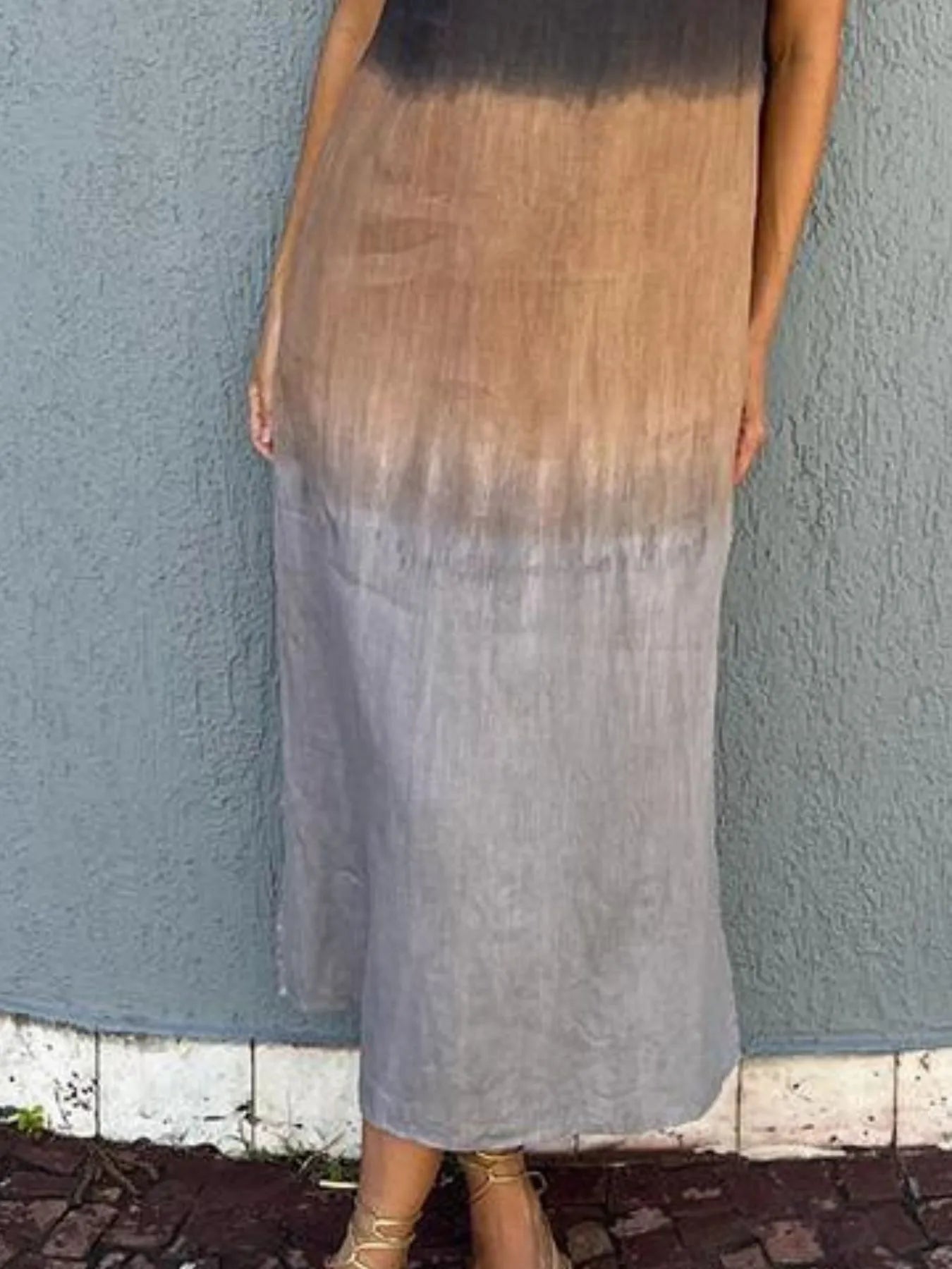 Full Size Sleeveless Gradient Tank Midi Dress Plus Size.