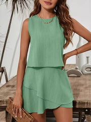 Sleeveless Top and Layered Skirt Set.