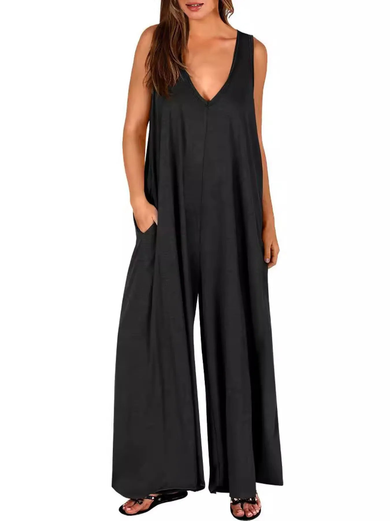 Sleeveless V-Neck Jumpsuit with Pockets