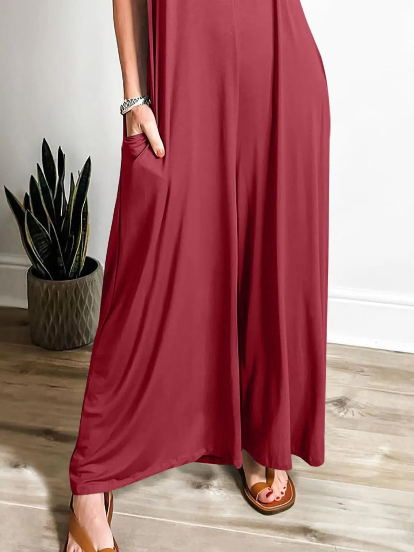 Sleeveless V-Neck Jumpsuit with Pockets