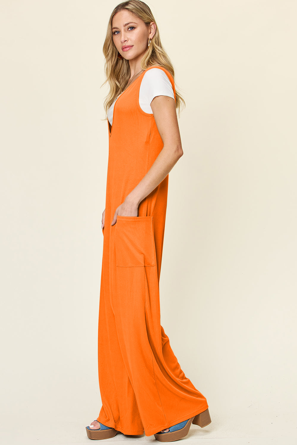 Sleeveless Wide Leg Jumpsuit with Pockets.