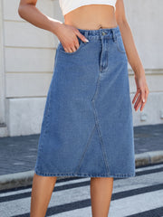 Slit Back Midi Denim Skirt.