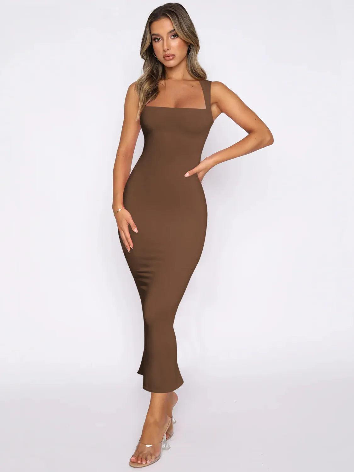 Slit Back Sleeveless Maxi Tank Dress.
