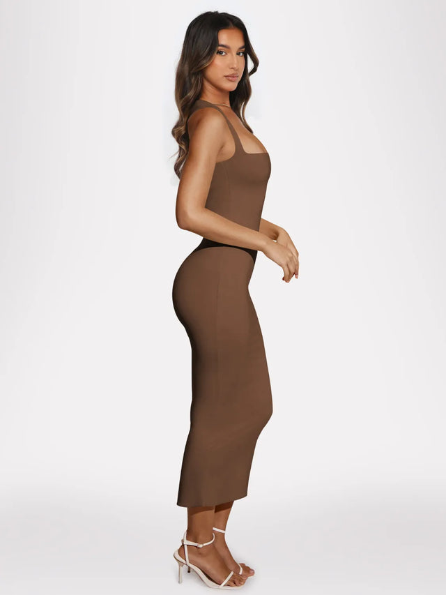 Slit Back Sleeveless Maxi Tank Dress.