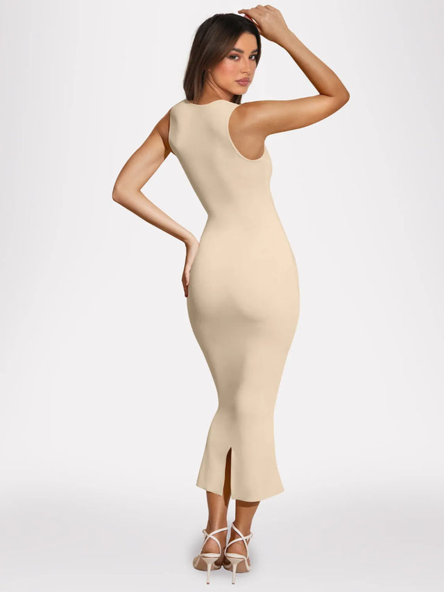 Slit Back Sleeveless Maxi Tank Dress.