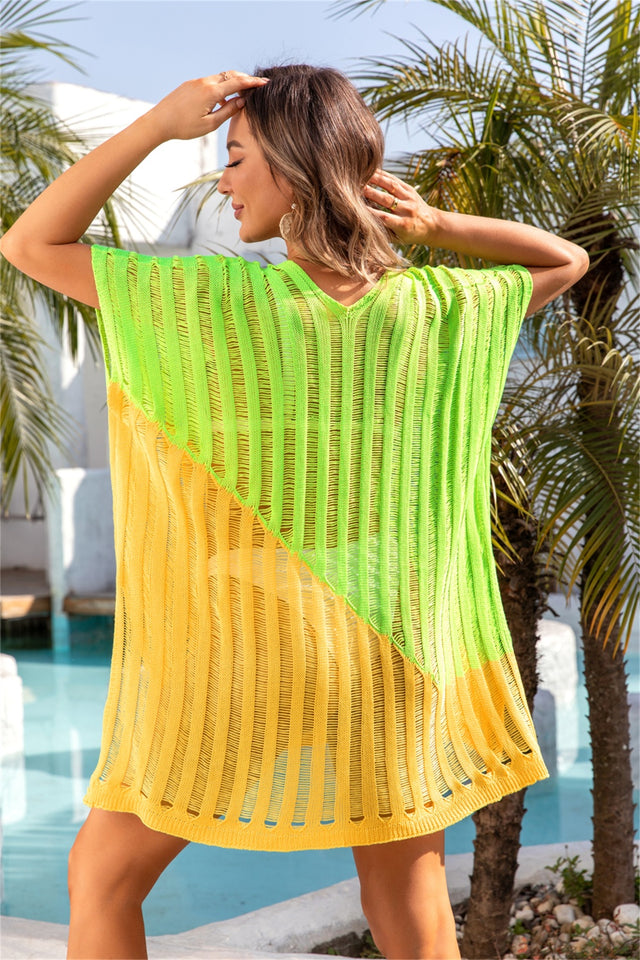 Angel Wings Slit Color Block V-Neck Cover Up.