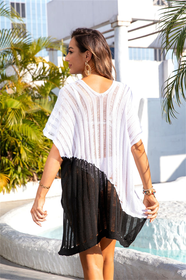 Angel Wings Slit Color Block V-Neck Cover Up.