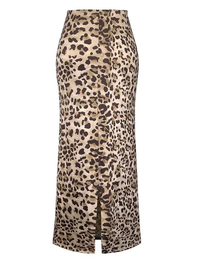 Honey Slit Leopard Midi Skirt.