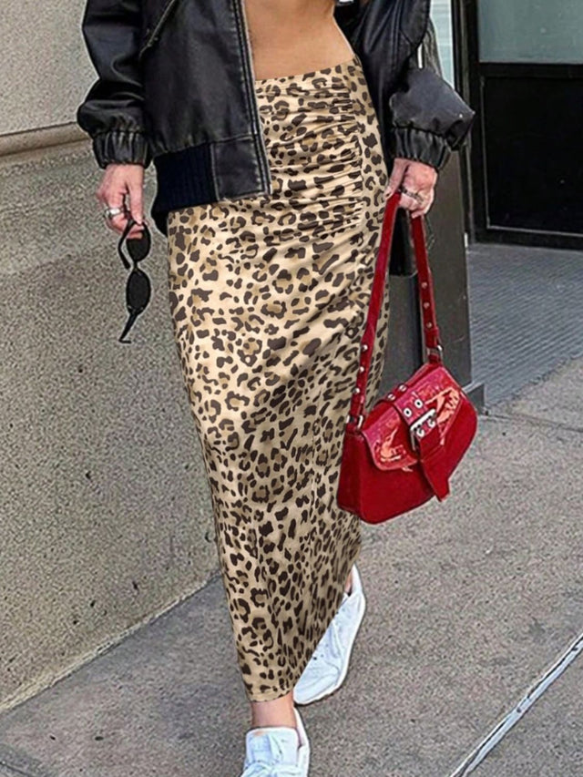 Honey Slit Leopard Midi Skirt.