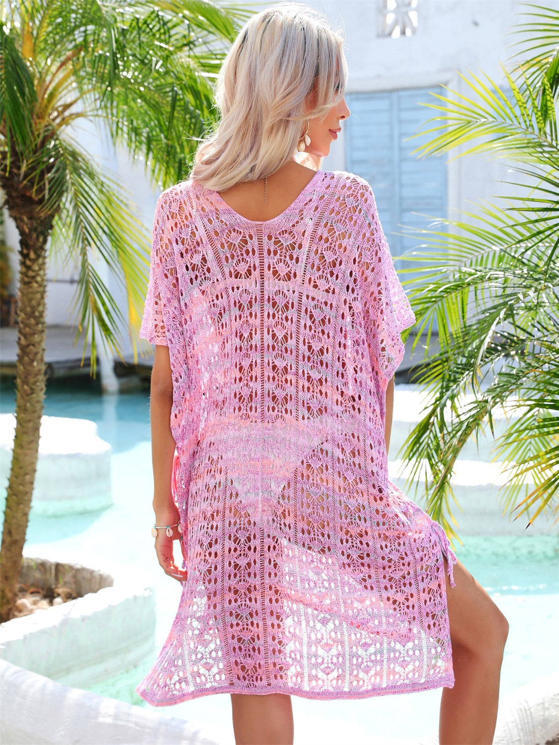 Angel Wings Slit Openwork V-Neck Cover Up.