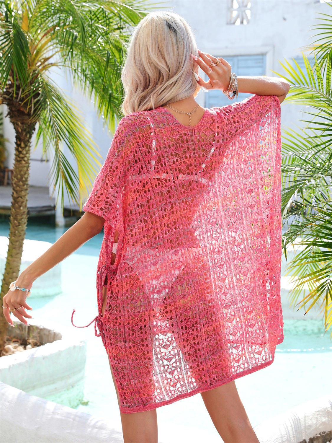 Angel Wings Slit Openwork V-Neck Cover Up.