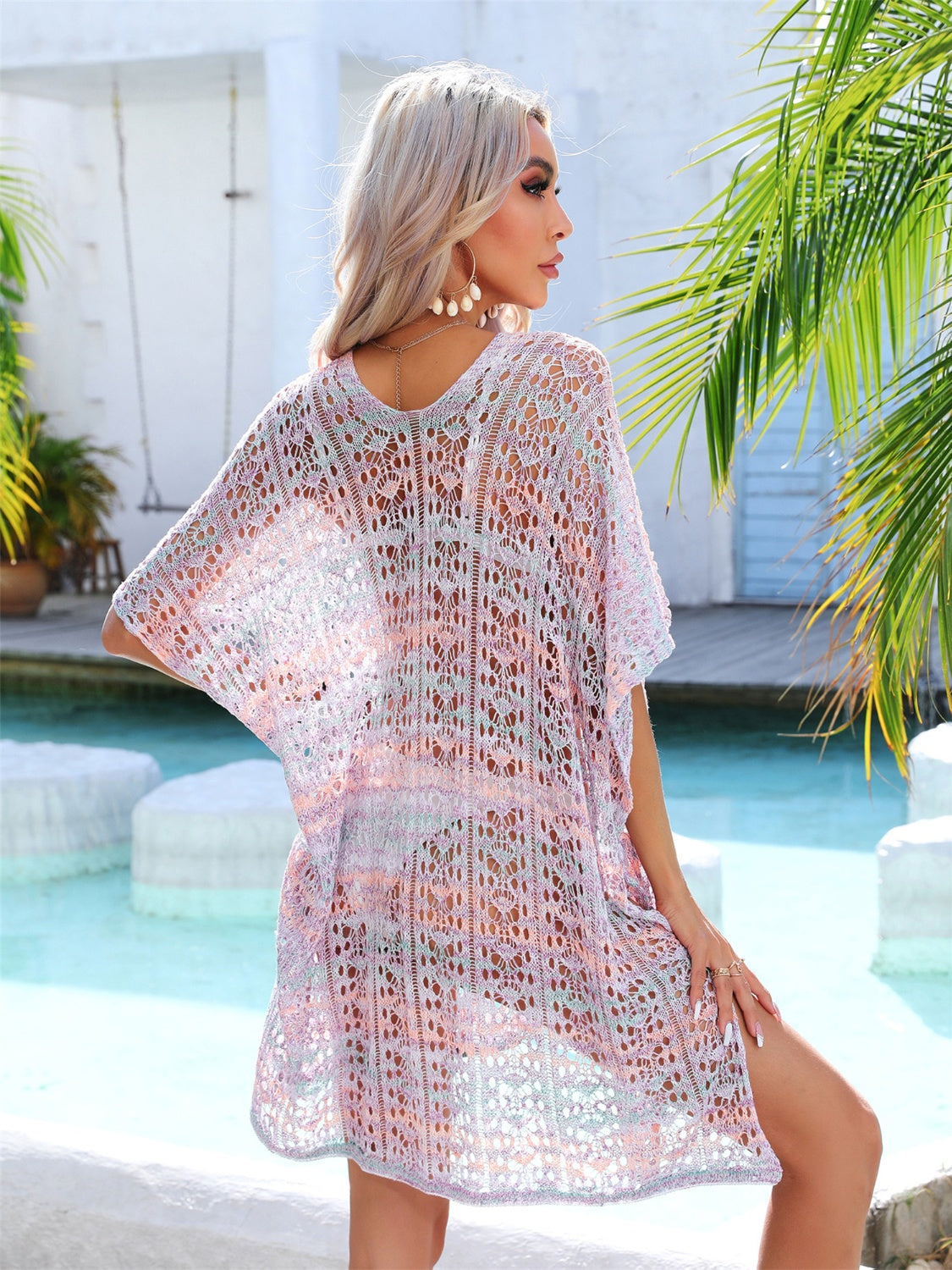 Angel Wings Slit Openwork V-Neck Cover Up.