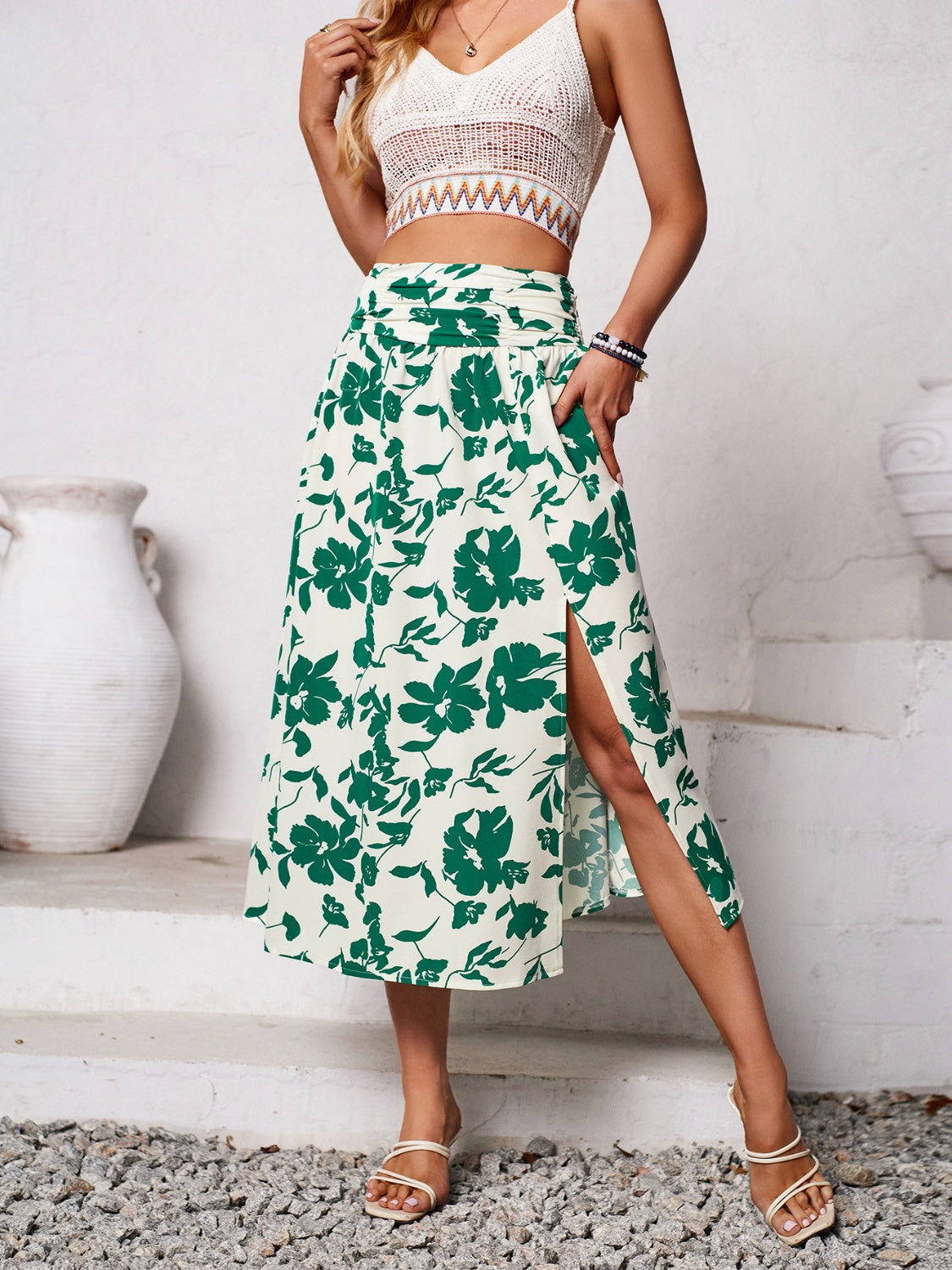Slit Printed Midi Skirt.