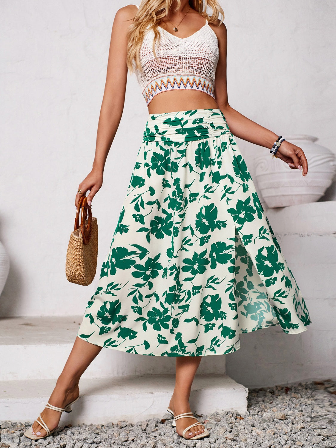Slit Printed Midi Skirt.