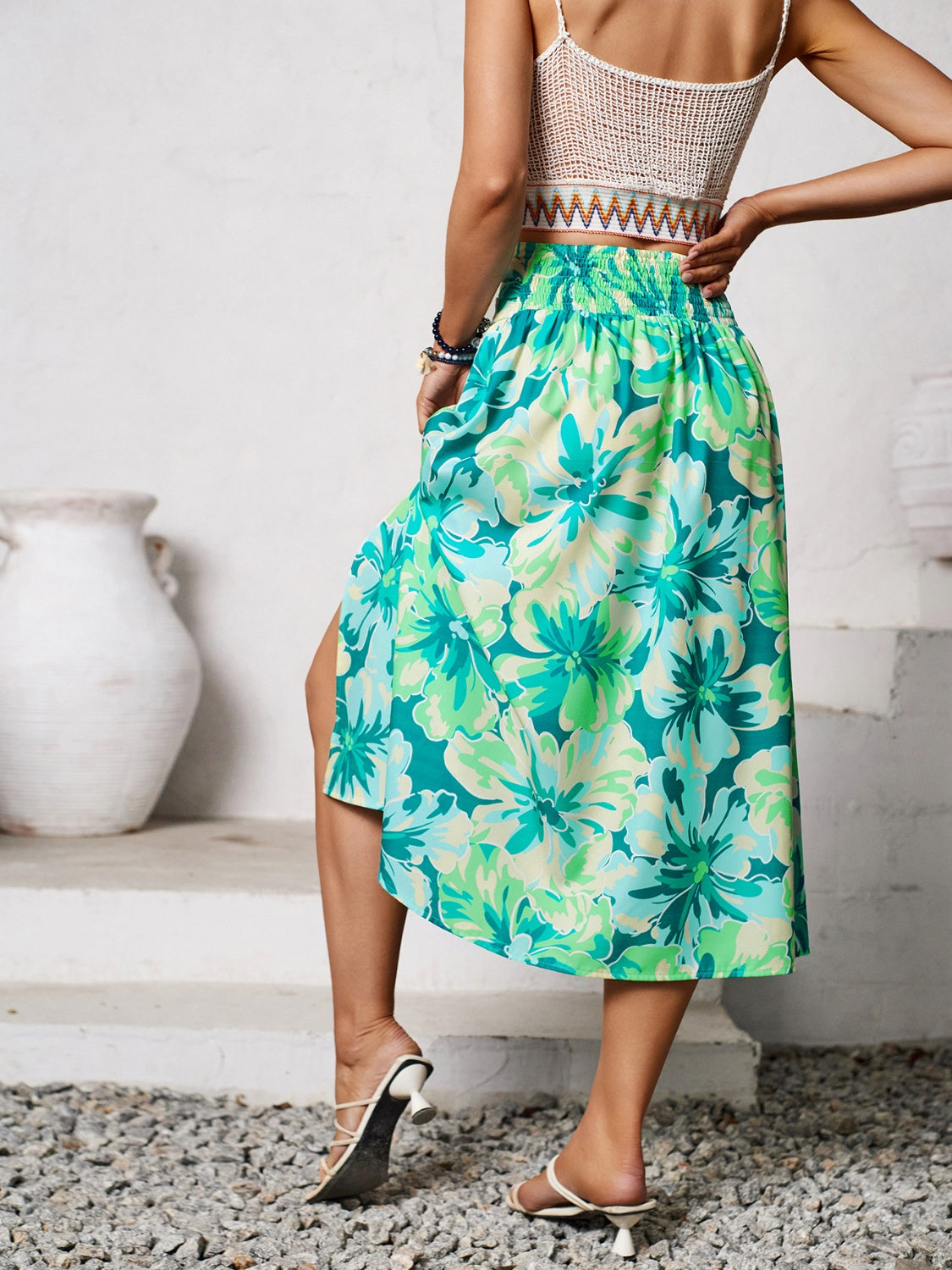 Slit Printed Midi Skirt.