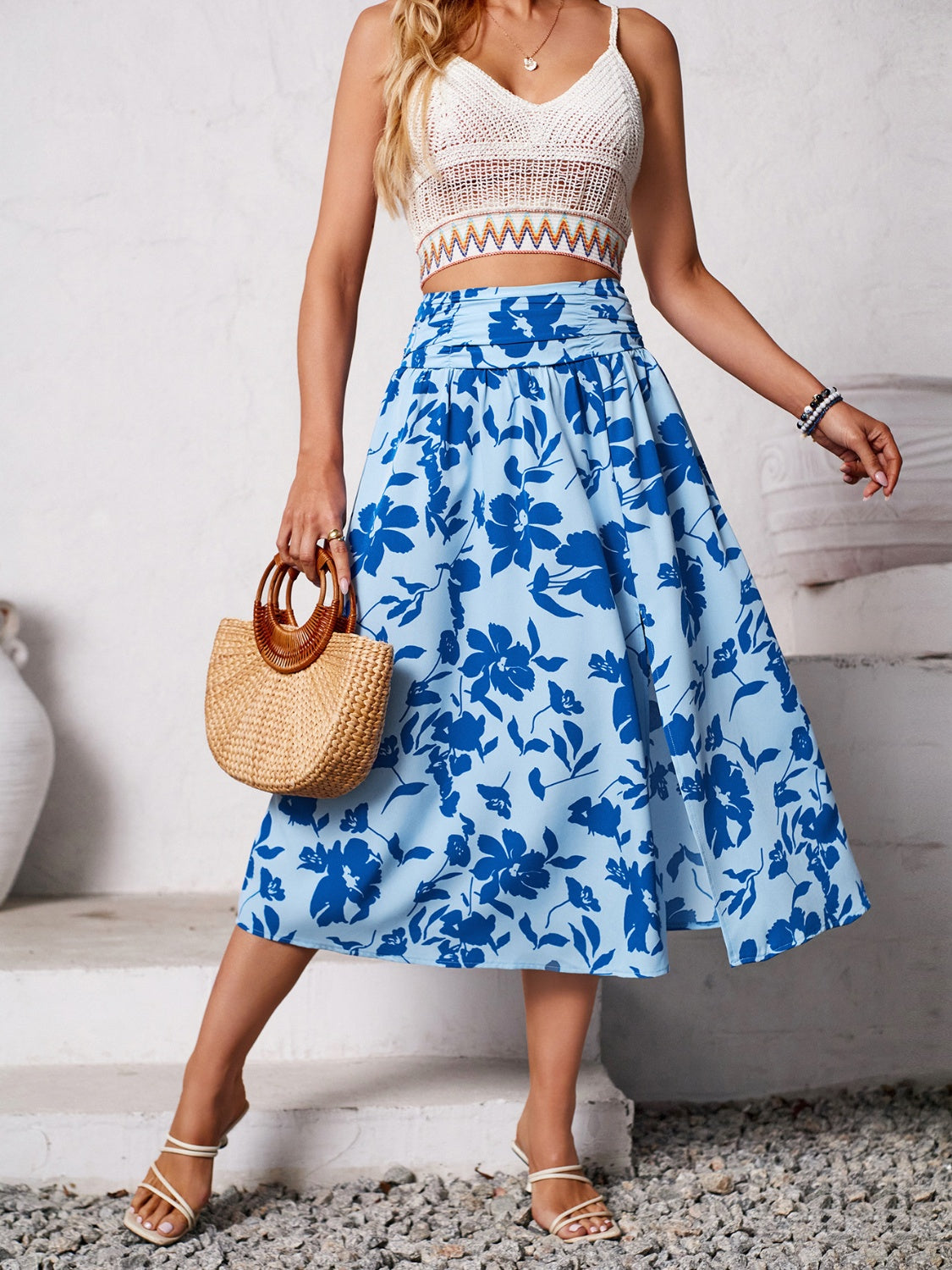 Slit Printed Midi Skirt.