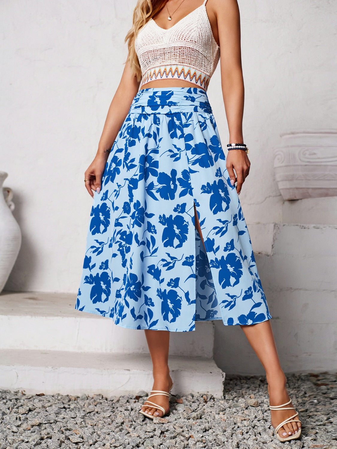 Slit Printed Midi Skirt.