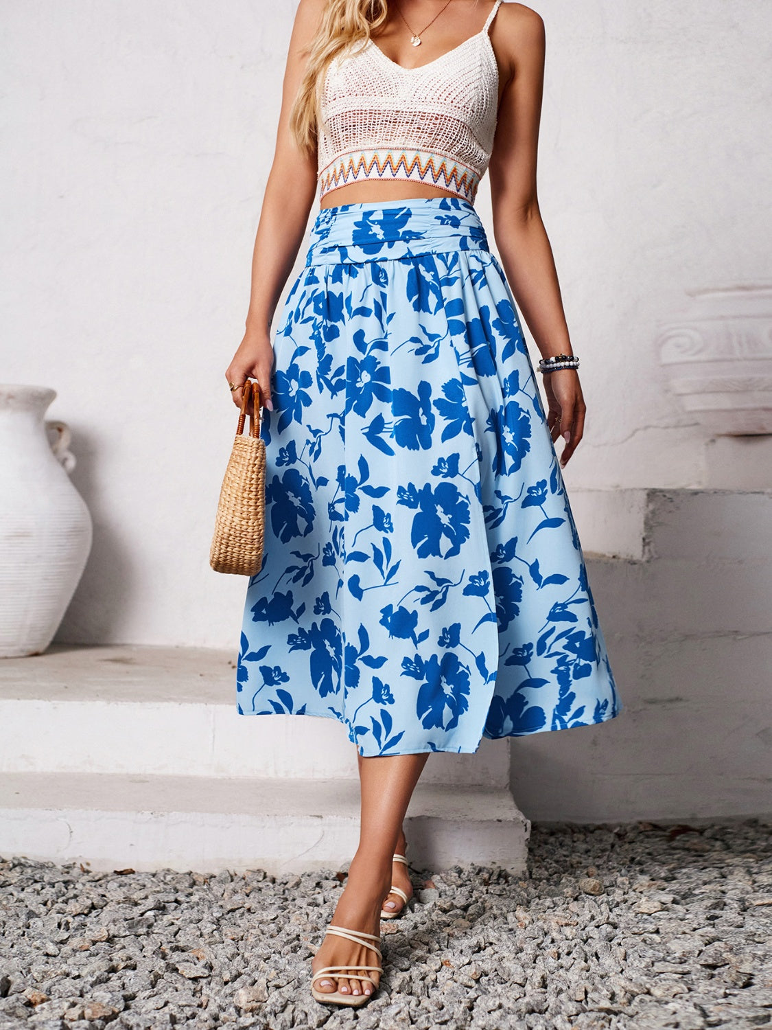 Slit Printed Midi Skirt.