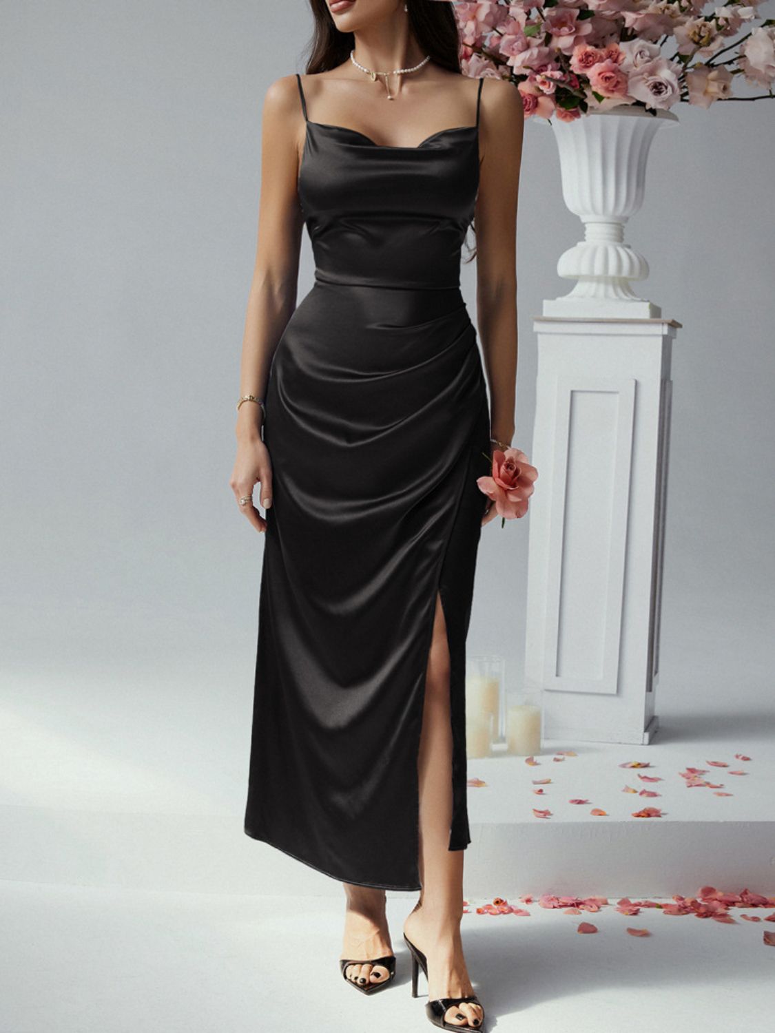 Devine Slit Ruched Maxi Cami Dress.