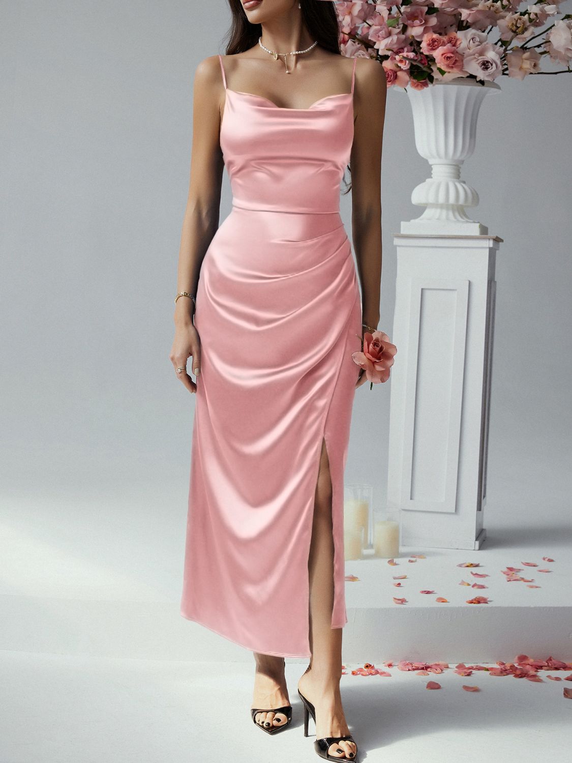 Devine Slit Ruched Maxi Cami Dress.