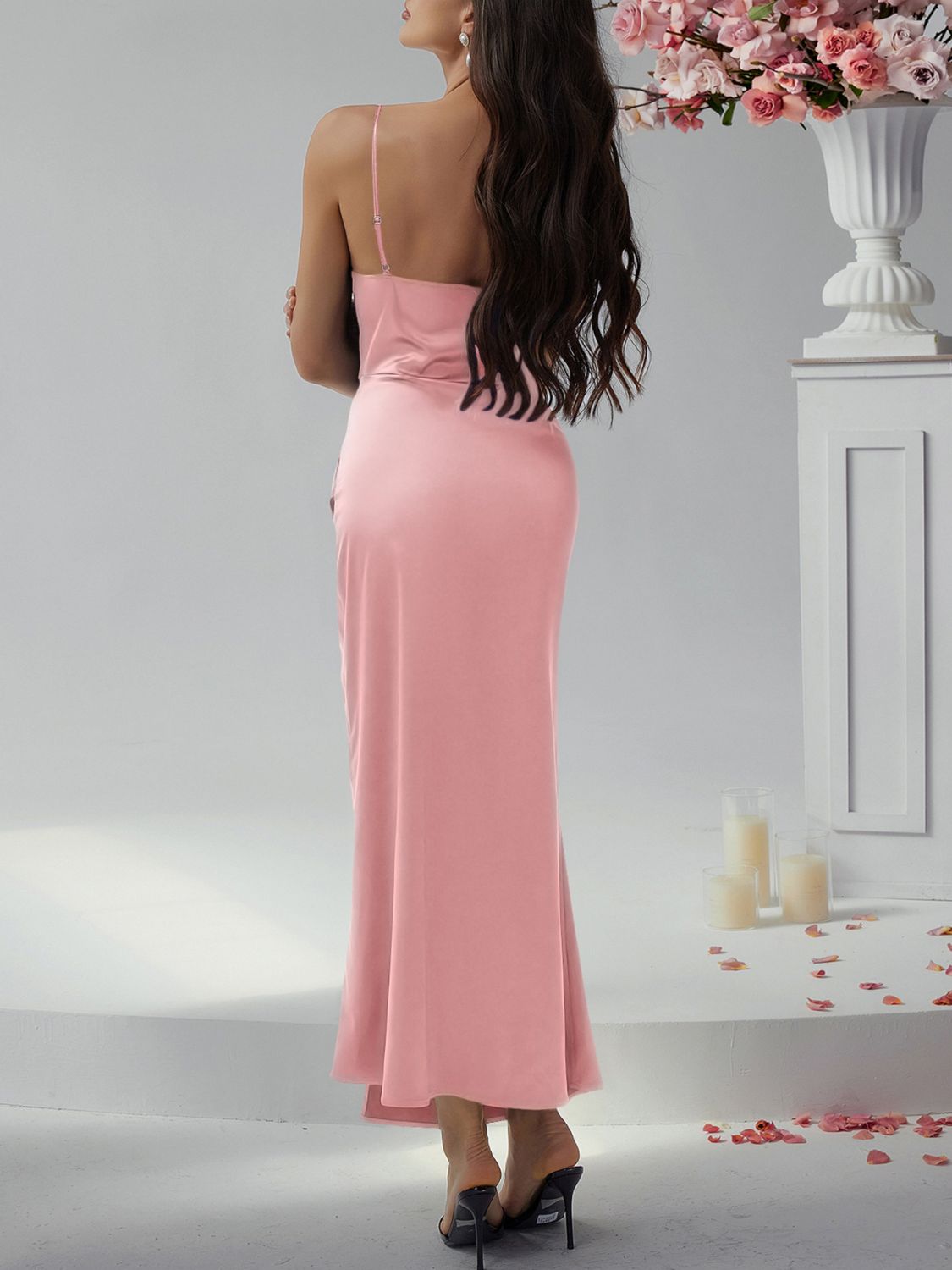 Devine Slit Ruched Maxi Cami Dress.