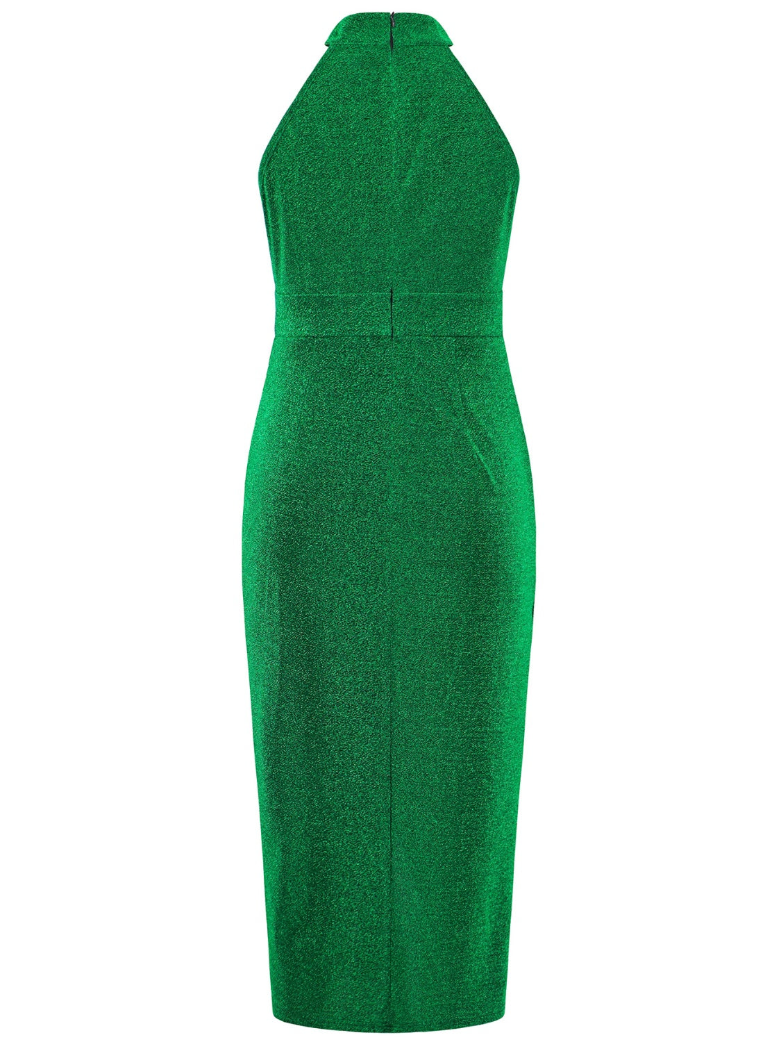 Slit Ruched Mock Neck Sleeveless Dress.