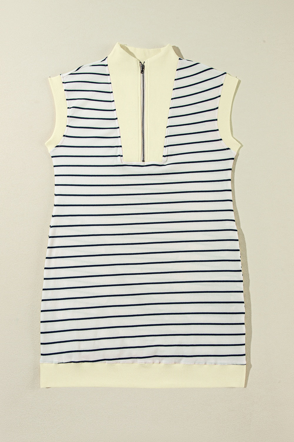 Slit Striped Collared Neck Cap Sleeve Mini Dress.