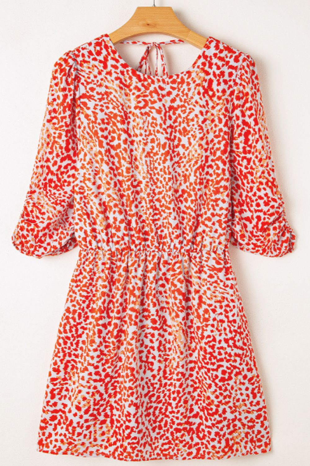 Slit Tied Printed Round Neck Mini Dress.