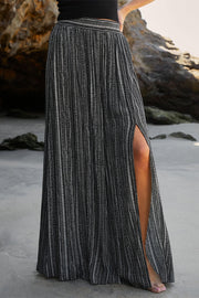 Slit wide leg pants, opaque.