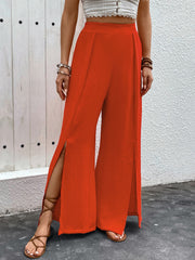 Slit wide leg pants, opaque.