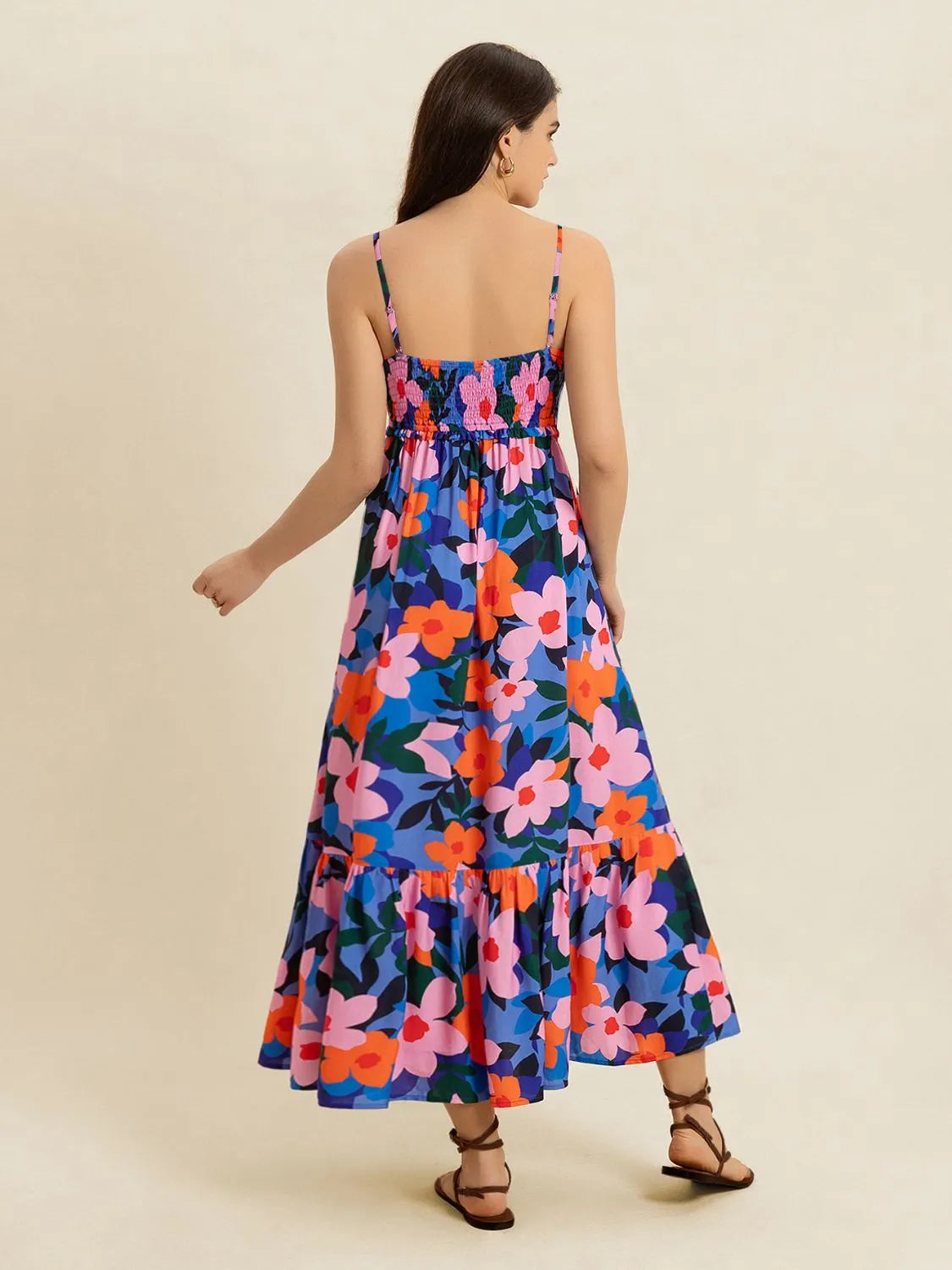 Smocked Back Ruffled Hem Printed Cami Dress.