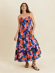 Smocked Back Ruffled Hem Printed Cami Dress.