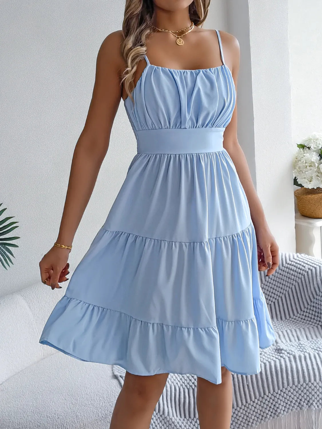 Smocked Back Tiered Cami Dress.