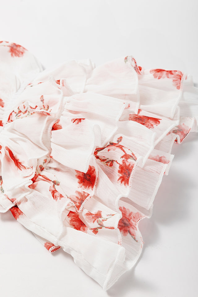 Smocked Floral Off-Shoulder Flounce Sleeve Blouse.