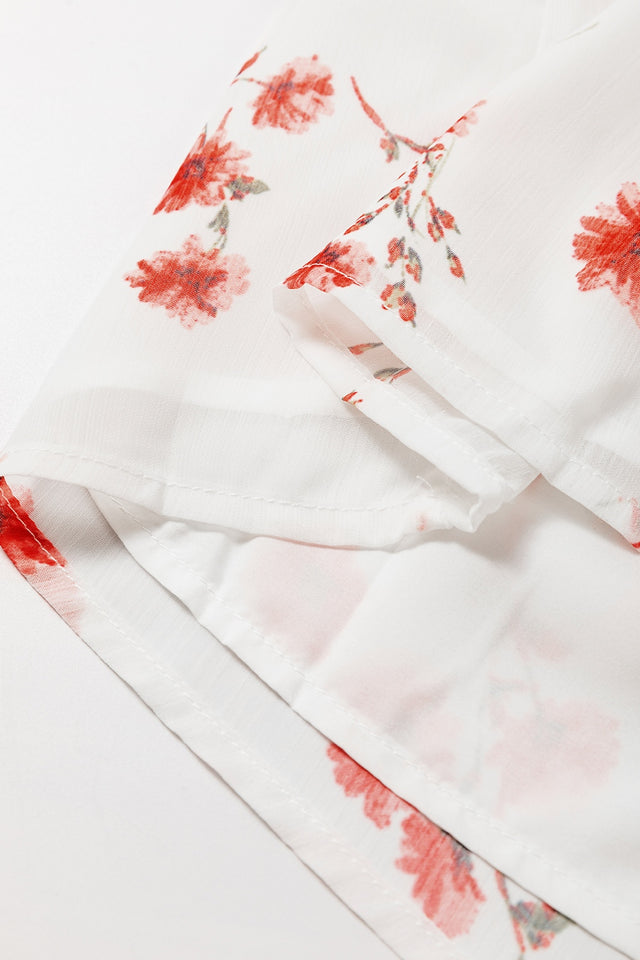 Smocked Floral Off-Shoulder Flounce Sleeve Blouse.