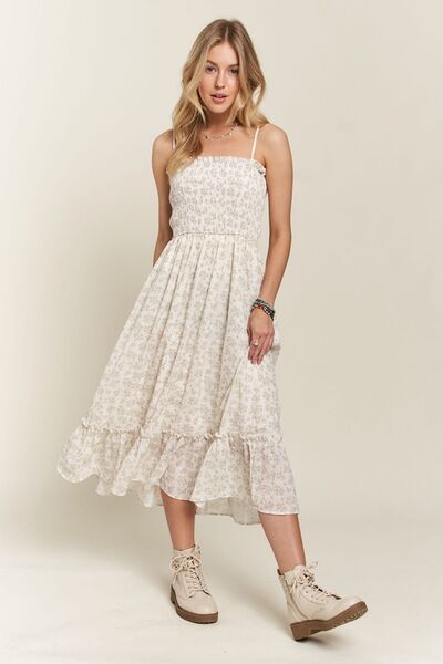 Adora Smocked Floral Ruffled Hem Cami Dress.