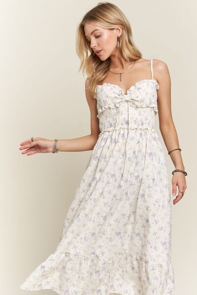 Adora Smocked Floral Sweetheart Neck Cami Dress.