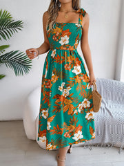 Smocked Floral Tie Shoulder Cami Dress.