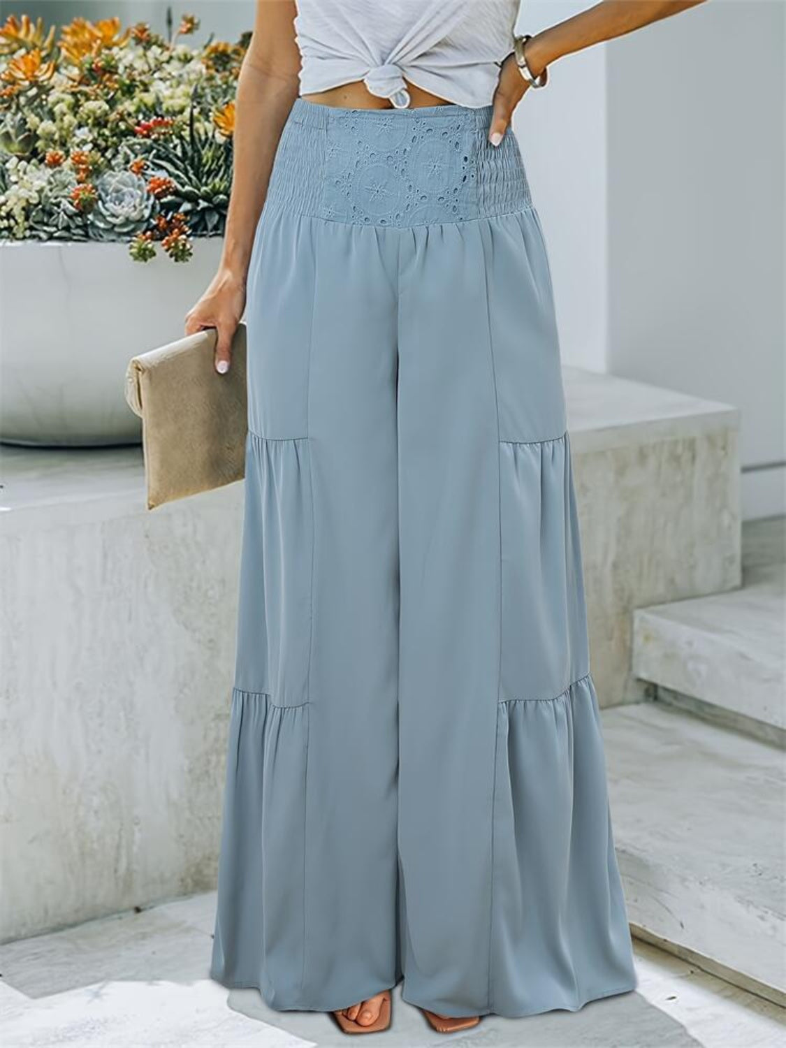 Smocked high waist pants, opaque.