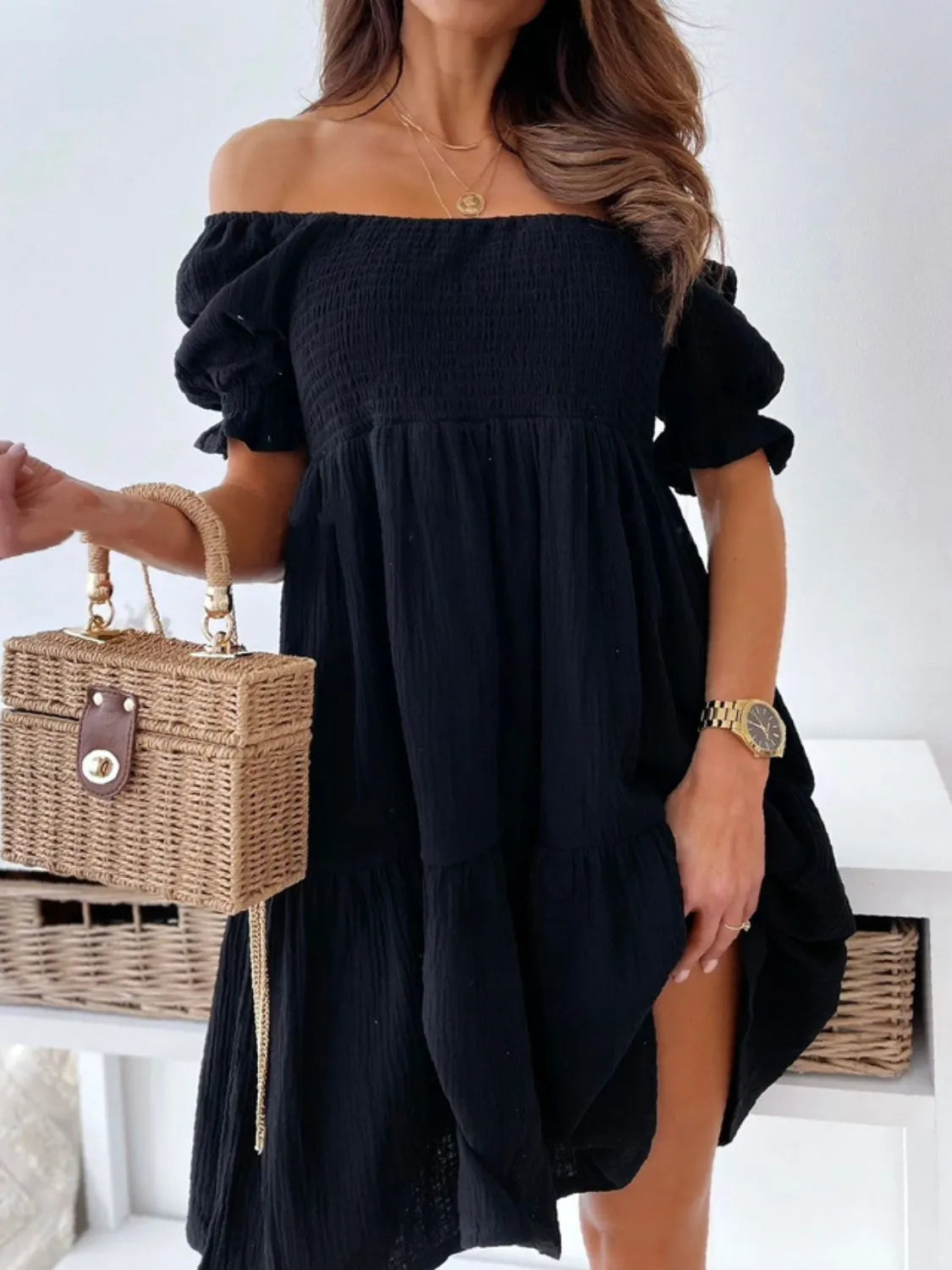 Bombom Floral Round Neck Short Tee Dress with Pockets.