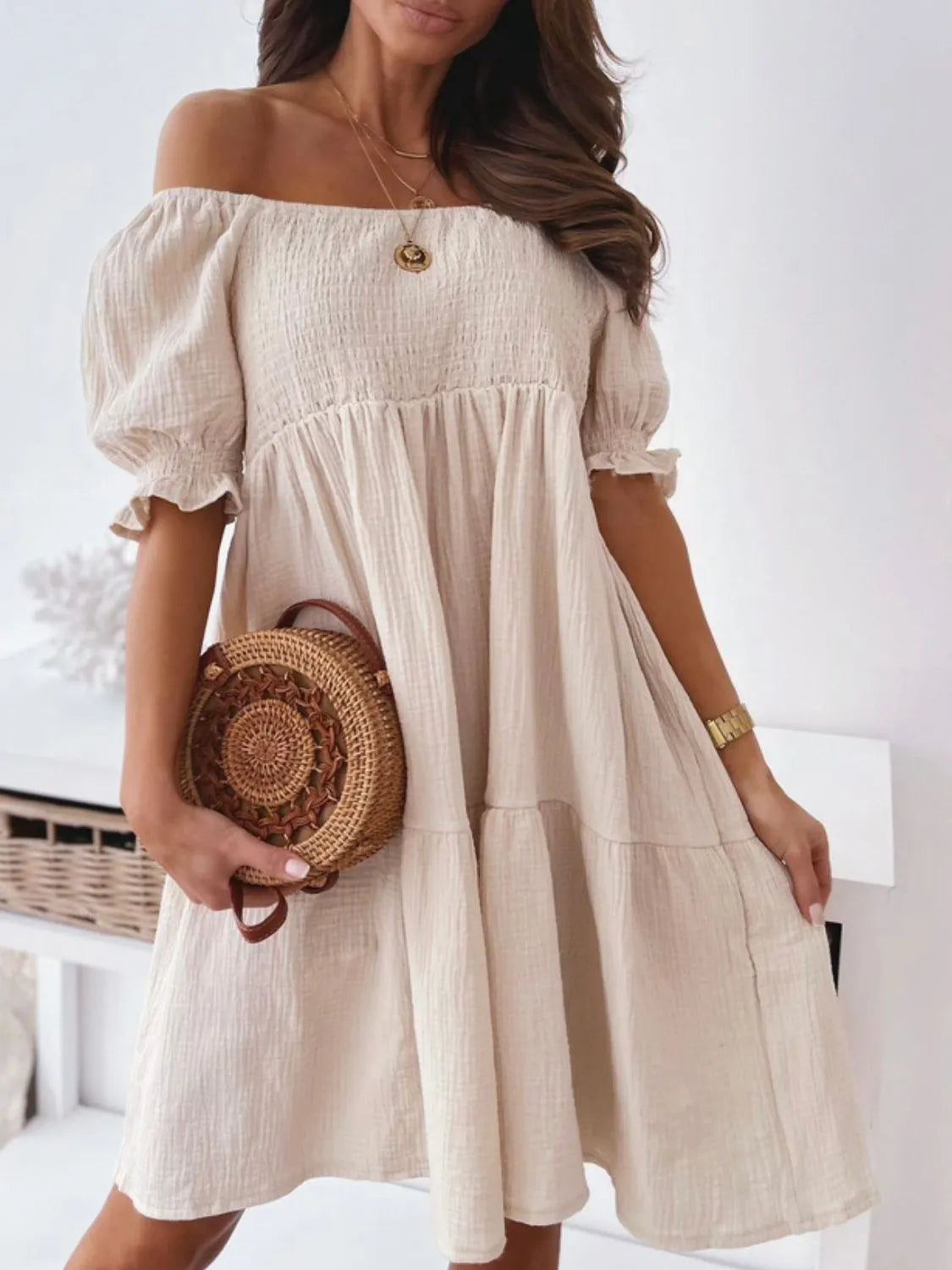 Floral Puff Sleeve Babydoll Mini Dress.