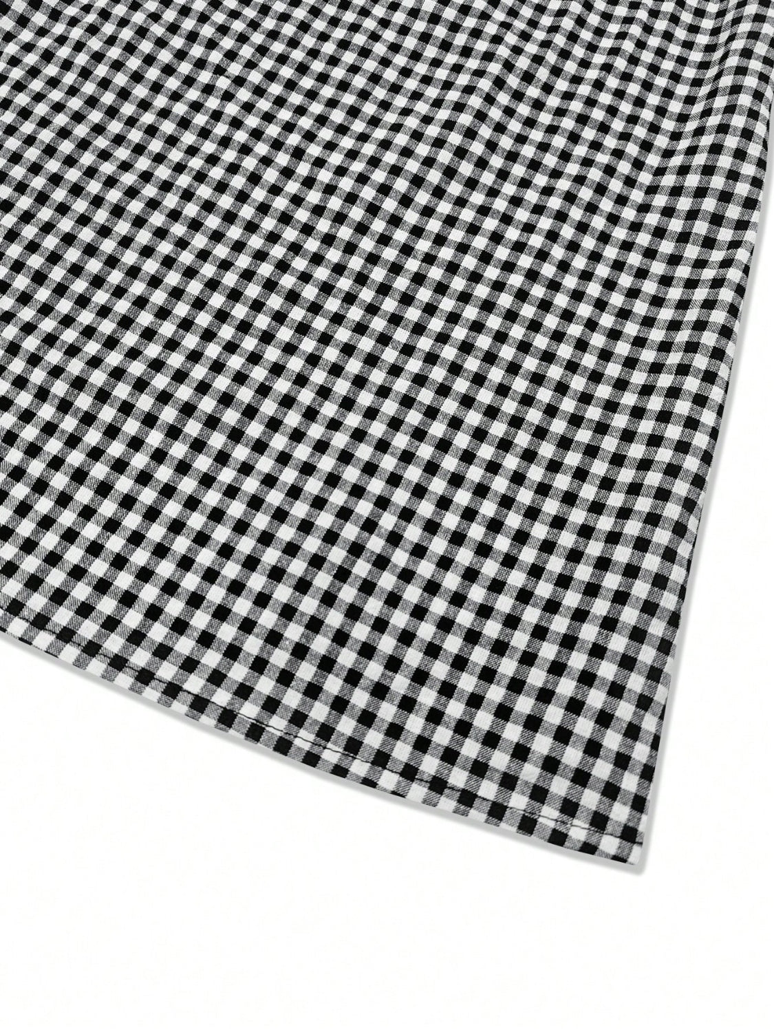 Smocked Plaid Round Neck Layered Short Sleeve Blouse.