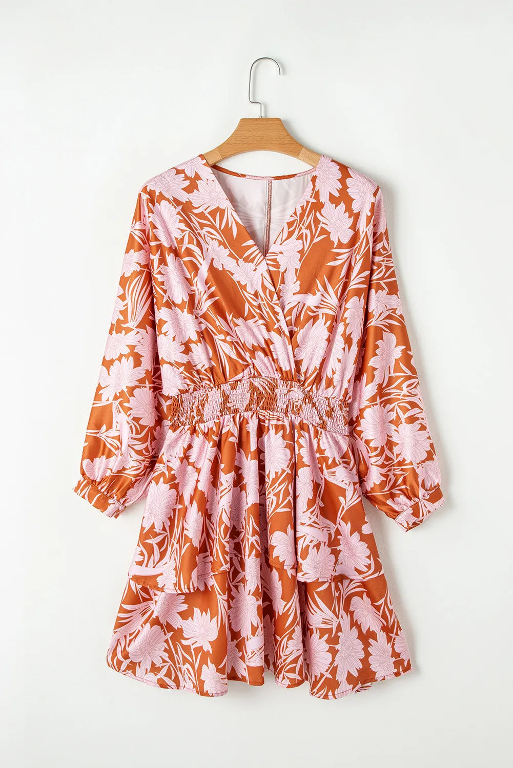 Smocked Printed Long Sleeve Mini Dress.