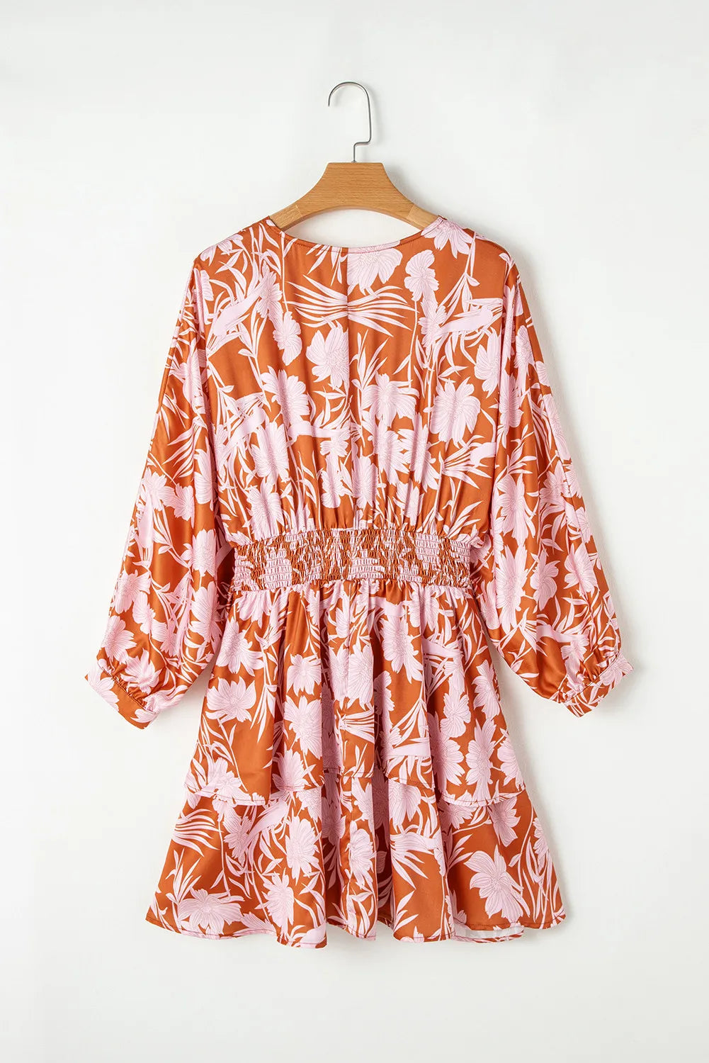 Smocked Printed Long Sleeve Mini Dress.