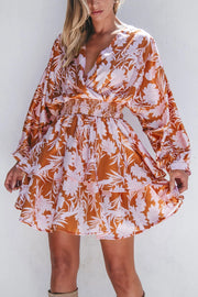 Smocked Printed Long Sleeve Mini Dress.
