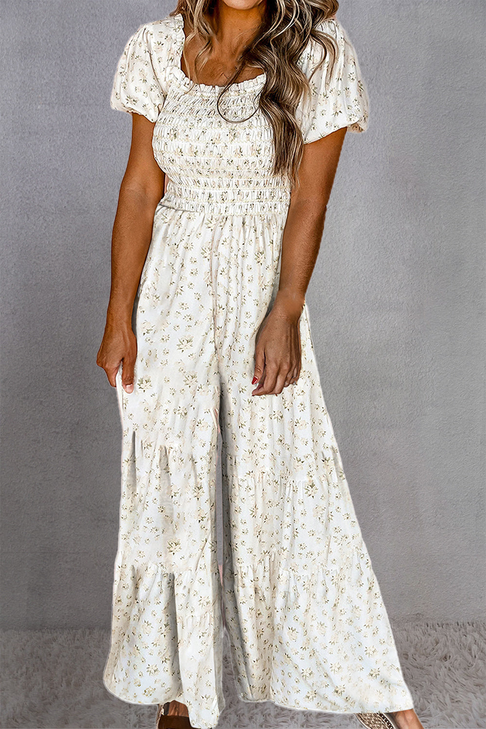 Ruffled Boat Neck Short Sleeve Romper with Pockets.