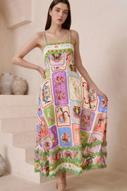 Smocked Printed Square Neck Cami Dress.