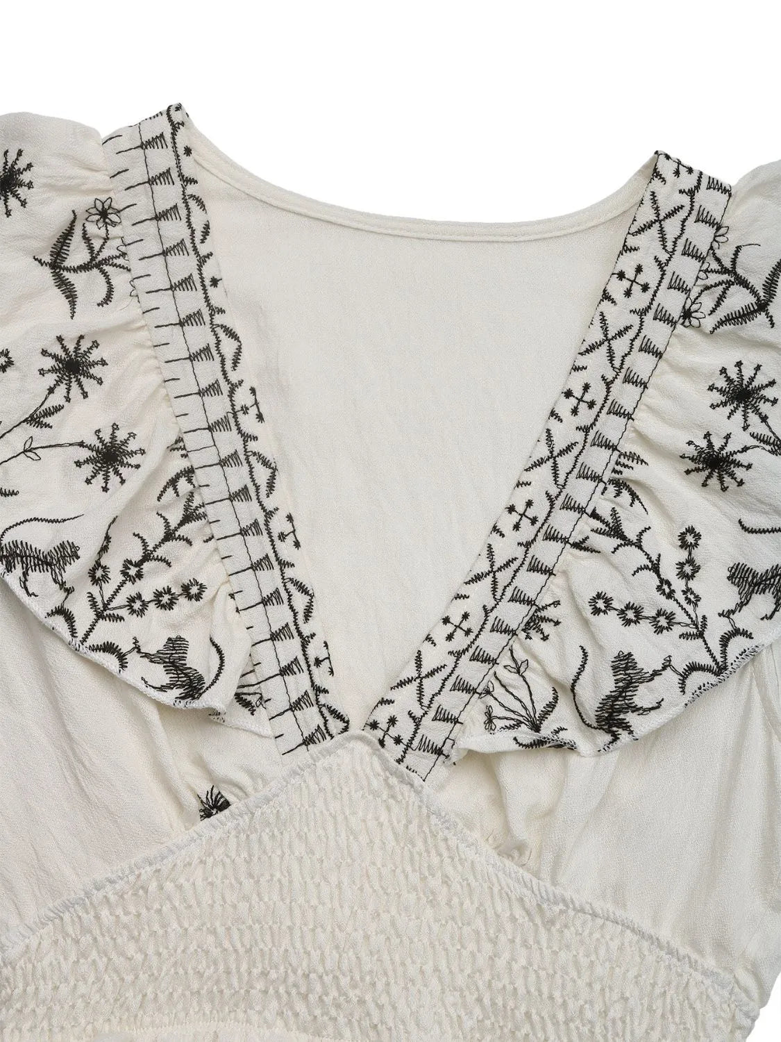 Smocked Ruffled Cap Sleeve Mini Dress.